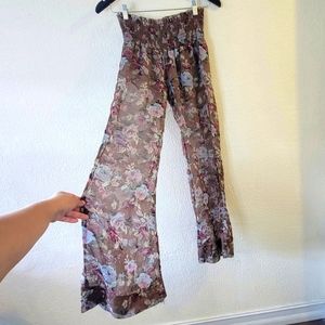 Show me your mumu brown and floral sheer pants size small / medium straight wide